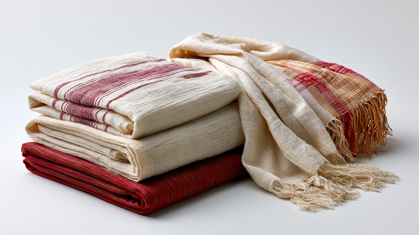 Three Indian shawls folded neatly side by side — different temperaments.