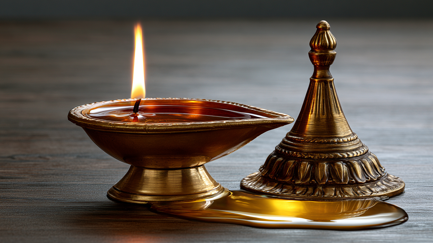 An Indian oil lamp / diya — the oil cycle's reach into Indian life.