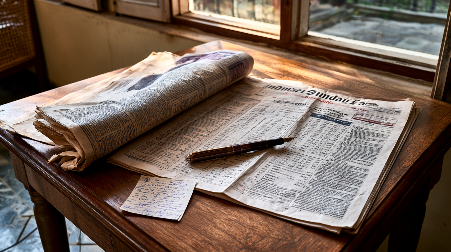 A peaceful Sunday morning verandah — chai, newspaper, notebook.